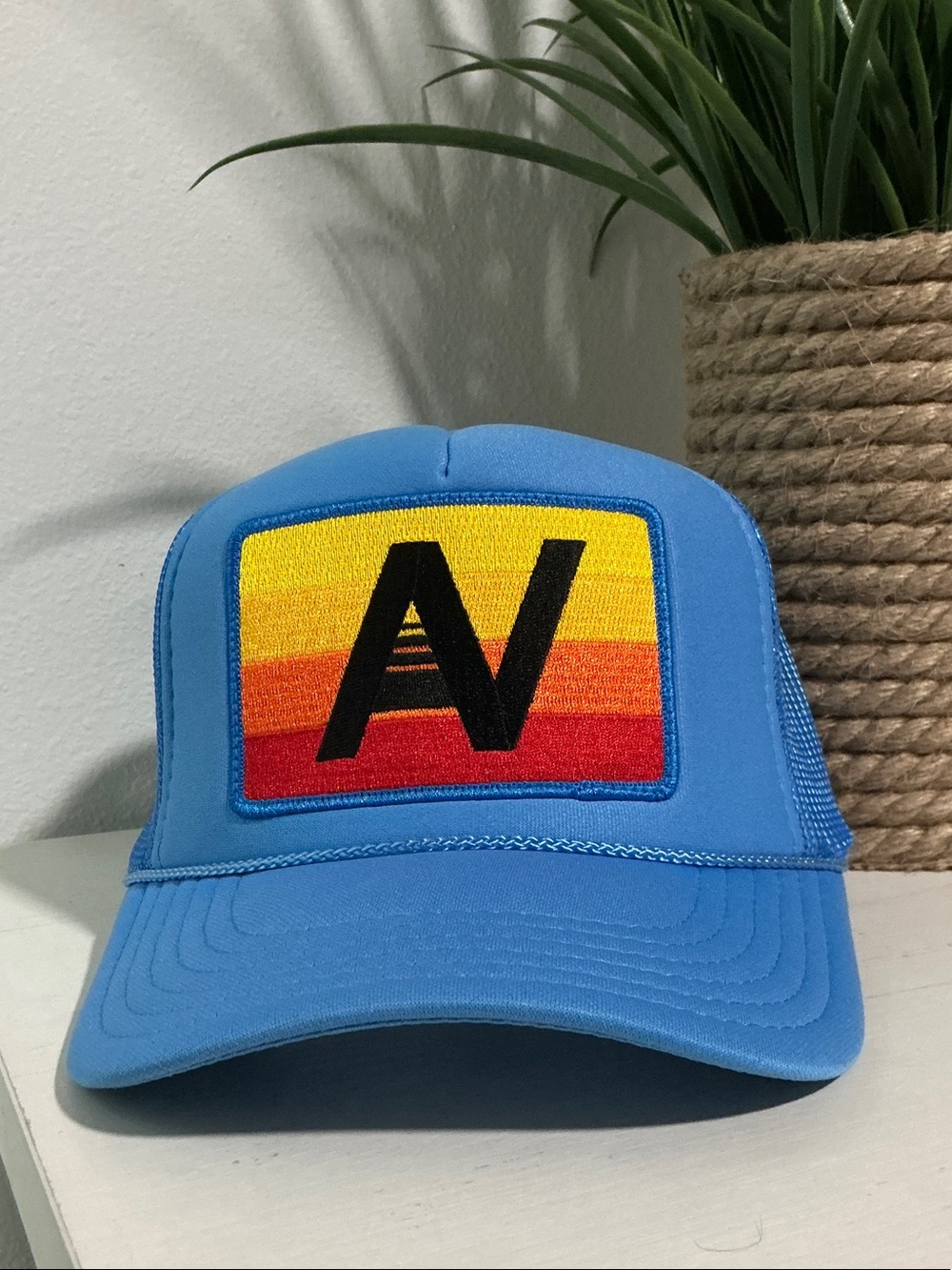 Aviator Nation Light Blue Trucker Hat with Sunset AV Patch